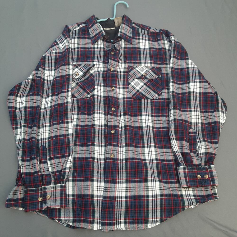 Vintage Northwest Blue Shirt Mens XL Blue Red White Plaid Acrylic Flannel Casual